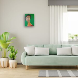Modern living room with green accents.