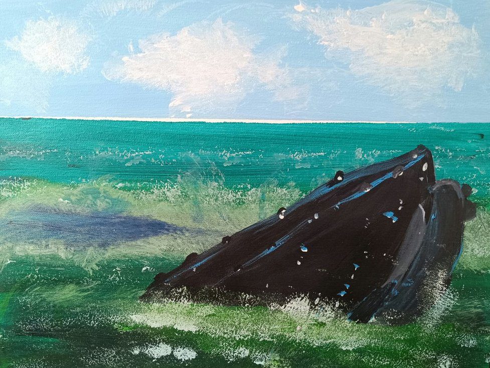 A whale breaks surface. paintings by the Stratfordian
